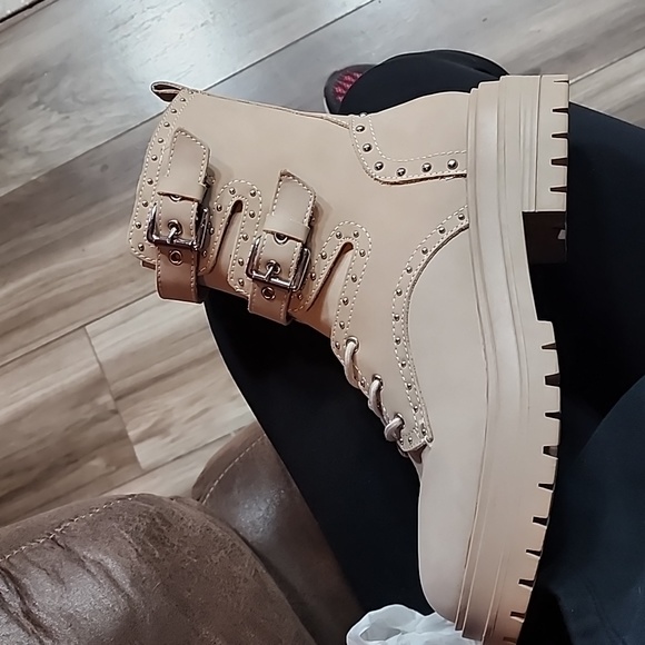 Chelsea & Violet Rhea Nubuck Lace-Up Buckle Detail Combat Boot - Picture 2 of 4